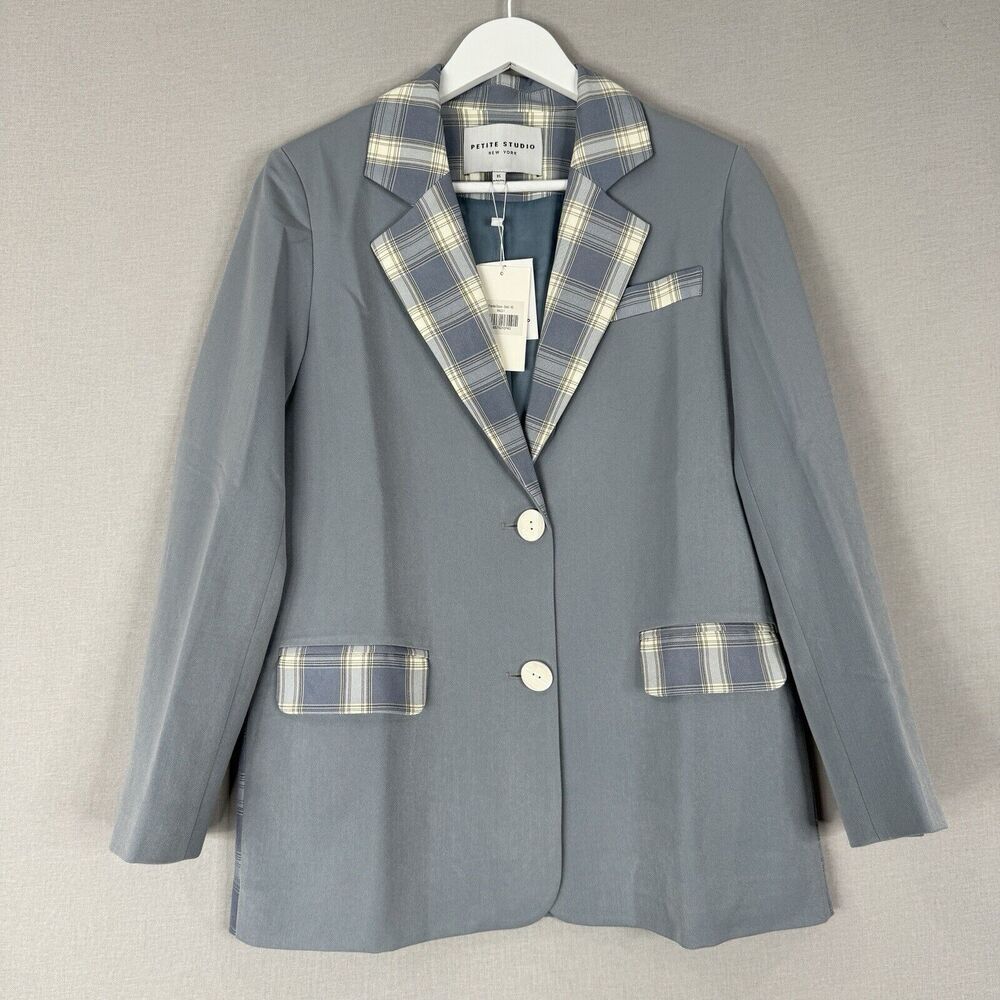 Petiteβ Studio NYC Womens Jacket Extra Small Petite Blue Frankie Blazer Plaid